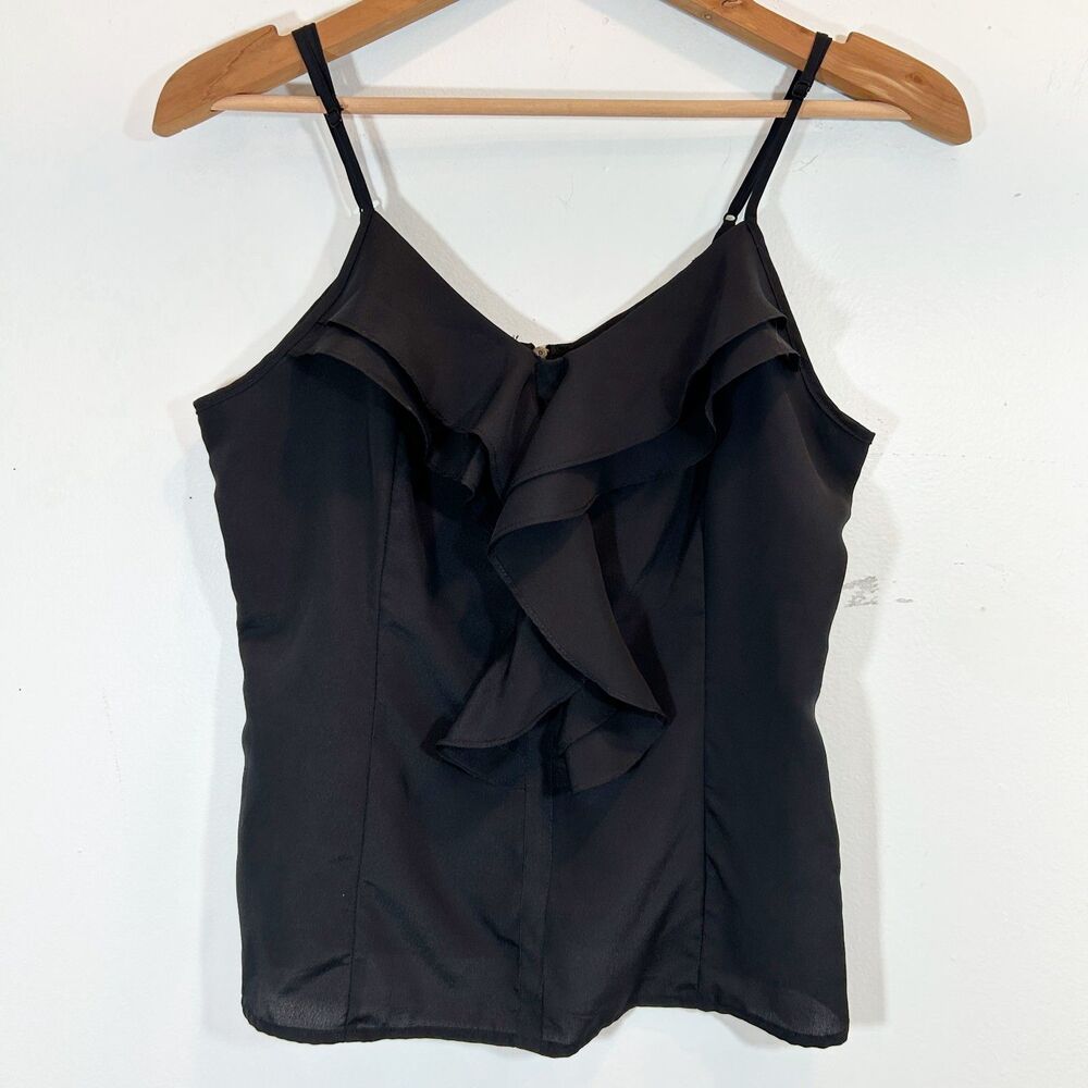Miley Cyrus Azria Black Ruffle Cami Top Zip Up Back Size Large Dark Fairy Goth